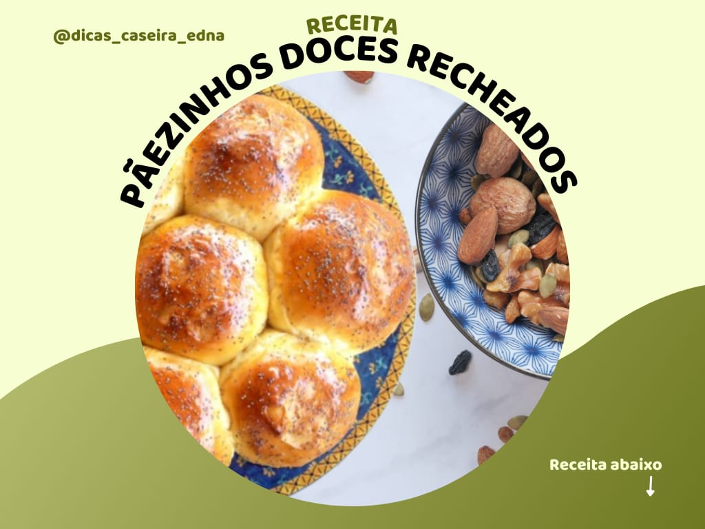 Pãezinhos doces recheados uma pedida muito boa para estes dias frios. Você pode tomar com um bom café com leite ou chocolate quente.