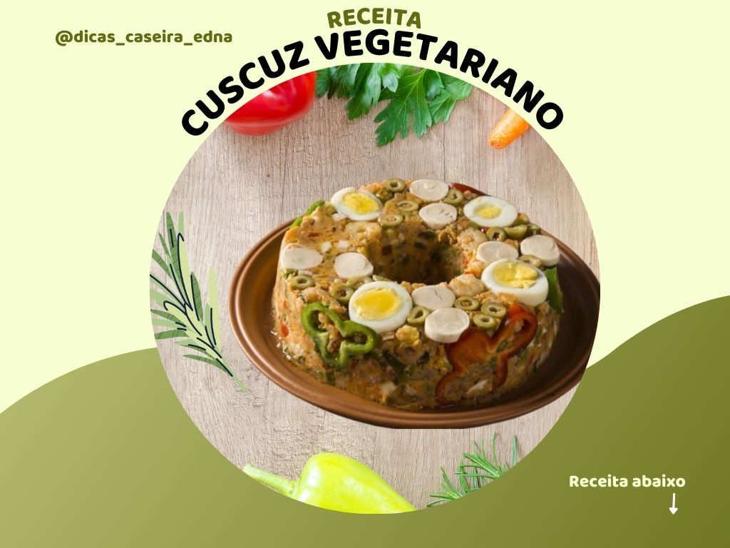 Cuscuz Vegetariano! Feito com ingredientes frescos e 100% naturais, é a opção perfeita para quem busca uma refeição leve, e cheia de sabor. 