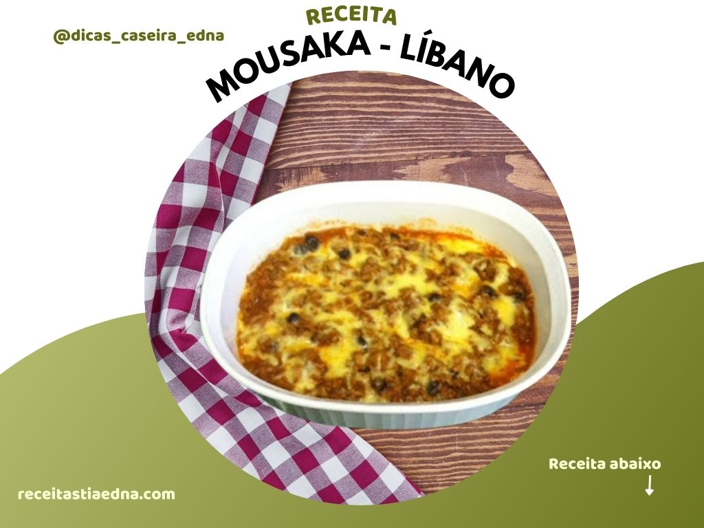 Mousaka Libanesa Tradicional com berinjela e grão-de-bico servida em um prato libanês