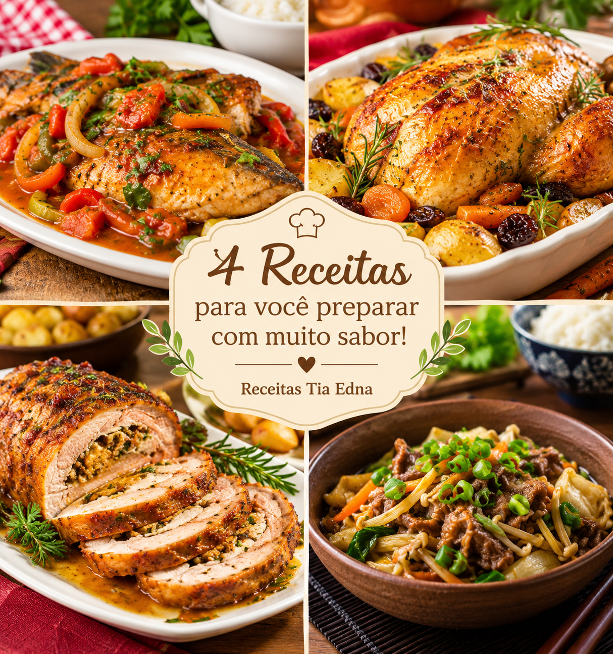 Quatro receitas especiais: pintado ao modo goiano, chester assado, lombo de porco recheado e sukiyaki japonês.