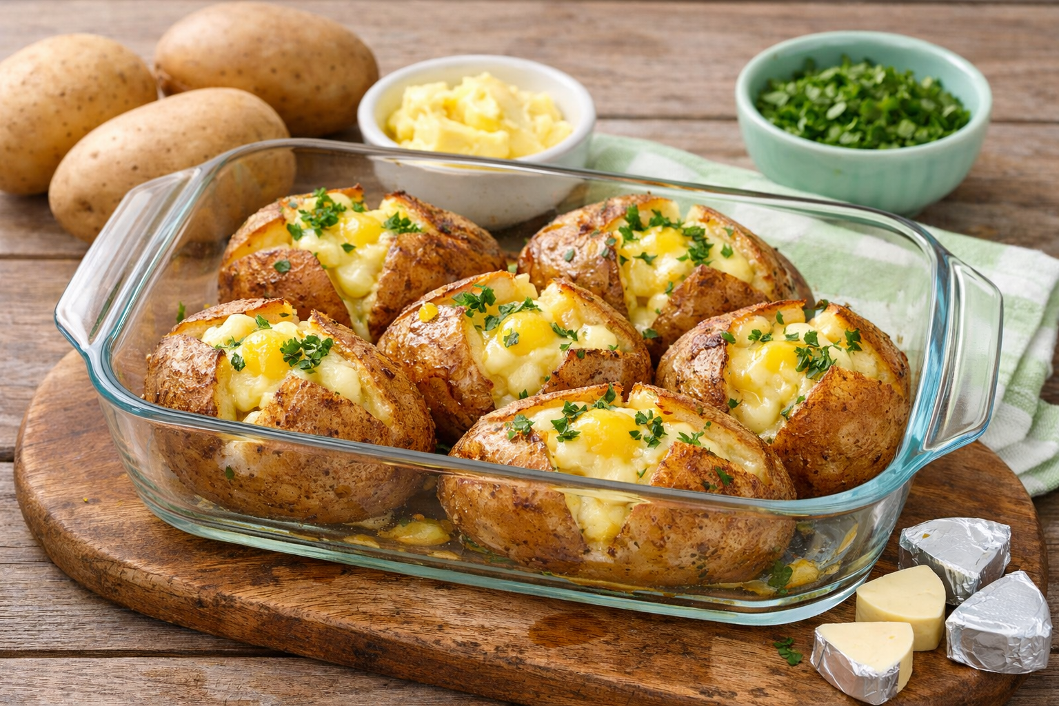 batatas com casca assadas no forno com manteiga e queijo derretido