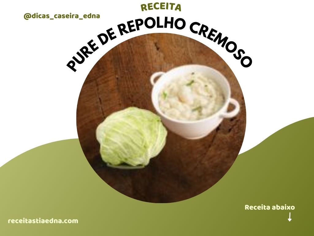 Purê de repolho cremoso servido em tigela com manteiga derretida por cima